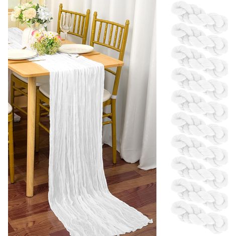 10 Stück Seihtuch-Tischläufer Weiß,90 x 300 cm Rustikaler Gaze-Stoff Boho-Tischläufer Käsetuch Cheesecloth Tischläufer Hochzeit Tischdecke für Hochzeitsfeier Brautparty Tischdekoration (1/5)