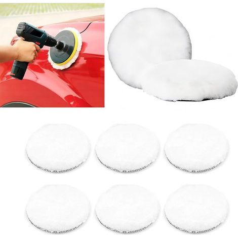 Lot de 8 tampons de polissage en laine – 6 pouces – Blancs – Pour polisseuse ou perceuse – Peinture et réparation (1/5)
