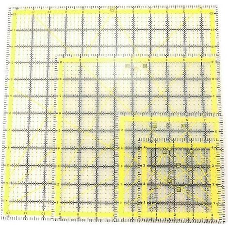 Ensemble de 4 règles multifonctions en acrylique pour patchwork, équerre de mesure, pour la couture, la découpe laser et le quilting (1/5)