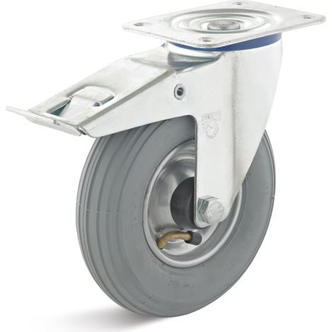 Rollcart Luft- Lenkrolle mit Doppelstop Ø200x50mm Stahlfelge mit Rillenprofil und 75kg Tragkraft