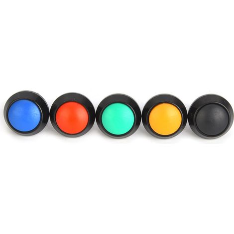Lot de 5 boutons-poussoirs de réinitialisation en métal IP65 12 mm 3 A/250 V CA avec écrous (rouge, vert, jaune, bleu, noir)
