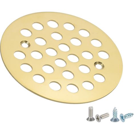 Grille De Douche Set De Garniture D'Évacuation 4-1/4", 304 Acier Inoxydable Rond Grille De Douche À Vis pour Évacuation De Sol De Salle De Bains Pelouses Allées, Gold (1/5)