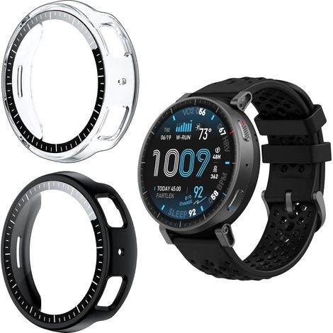 2 Pièces Coque Compatible avec Amazfit Active Max avec Protection Écran, TPU Haute Transparence Ultra Mince Étui Dur de Anti-Rayures Verre Trempé Écran Coque pour Amazfit Active Max