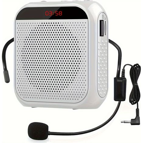 Mégaphone portable avec casque-micro filaire, blanc, haut-parleur rechargeable USB, amplificateur de présentation avec microphone personnel (1/5)