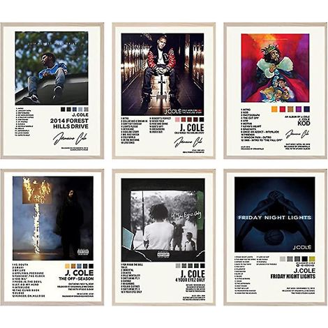 Lot de 6 affiches d'album J. Cole – 2014 Forest Hills Drive, The Off-Season, 4 Your Eyez Only, Friday Night Lights – Posters musicaux pour décoration murale (1/4)
