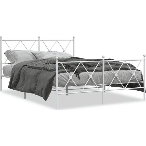 Lit Double - Lit Contemporain - Cadre de lit métal et pied de lit blanc 140x190 cm fr30102 (1/5)
