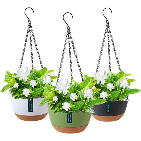 3 pièces Pot de fleurs suspendu, cache-pot en plastique, chaîne métallique Crochet Pots de fleurs suspendus amovibles, pot de fleurs suspendu Intérieur Suspension pour fleurs Extérieur, jardin (1/5)