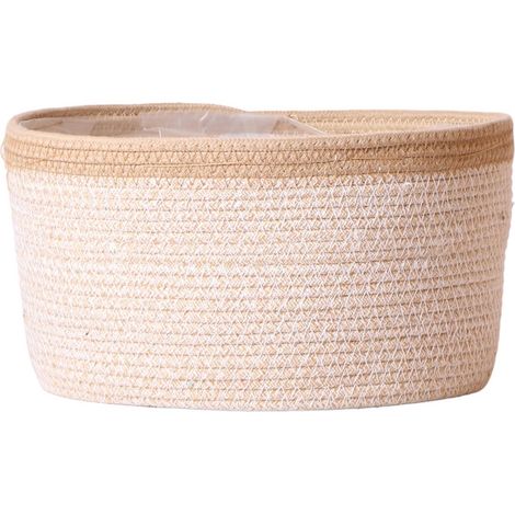 Panier en Coton Tressé Blanc et Naturel Cache-pot Décoratif Fait Main pour Plantes Ø30 cm - PANGIVO (1/5)