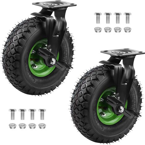 2 Roulettes Pivotantes avec Frein Charge Lourde 250mm pour Extérieur Roues Gonflables 270KG Antichocs avec Treads Anti-Dérapants pour Chariots, Atelier, Meuble Jardin et Équipement Lourd et Industrie (1/5)