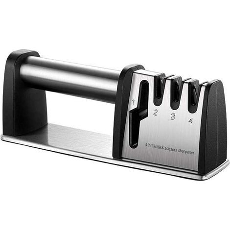 Aiguiseur Couteaux Professionnel, Eguiseur Couteau, 4-en-1 Aiguiseur de Cuisine Diamant Acier au tungstène, Affûteurs Manuels Knife Sharpener avec Base Antidérapante, pour Couteau de Cuisine, Ciseaux (1/5)