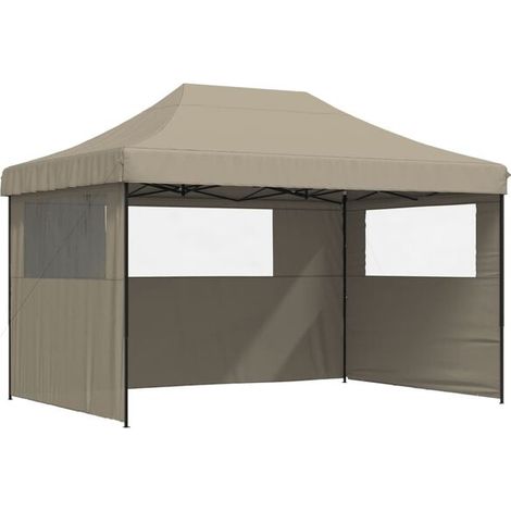 Tente de réception pliable escamotable 3 parois latérales taupe - Barnum jardin fête terrasse extérieur réception (1/5)