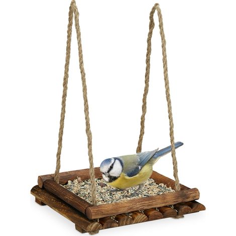 Relaxdays Vogelfutterstation Holz, Futtertisch für Wildvögel, Stellen & Hängen, Vogelfutterhaus, HBT 6,5x25x25 cm, braun