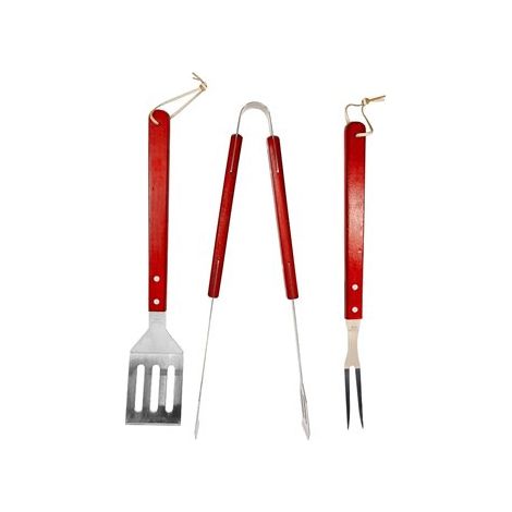 Ustensiles de barbecue en acier inoxydable avec manches en bois (3 pièces)