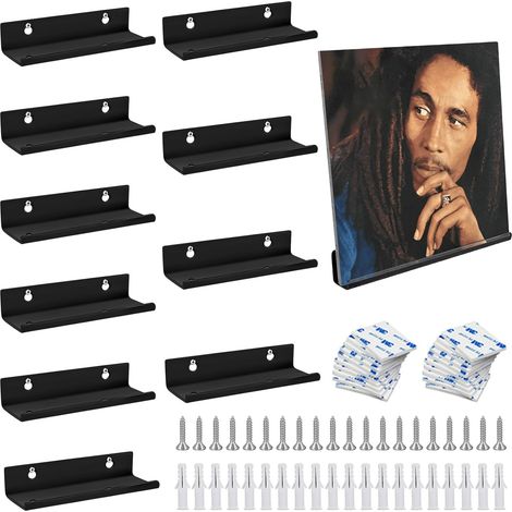 Lot de 10 supports muraux pour vinyles : étagère acrylique support d'affichage vinyle LP, noir (1/5)