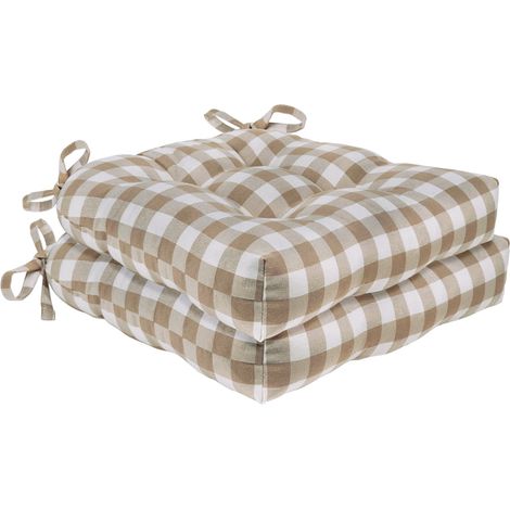 Coussins de chaise capitonnés en polyester/coton à carreaux Buffalo - Taupe - Lot de deux (1/5)