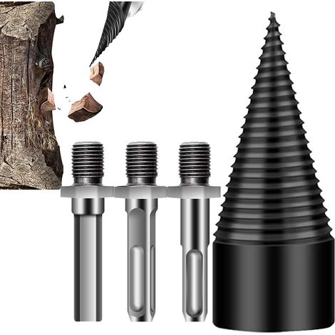 Foret à fendre les bûches, robuste et détachable, avec accessoires portables Foret en acier pour fendre le petit bois (chêne, noyer) à la maison, en camping ou à la ferme