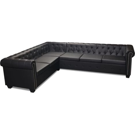 Divano angolare Chesterfield a 6 posti in similpelle nera 020020847