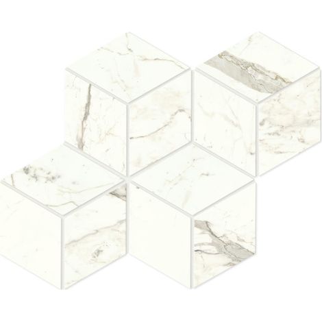Mosaïque effet Marbre Blanc Calacatta Prima Hexa Cube 35x30x0,9 cm Mat Faventa - Mur intérieur (vendu par carton de 0,42 m²) - RO'MA CARRELAGE