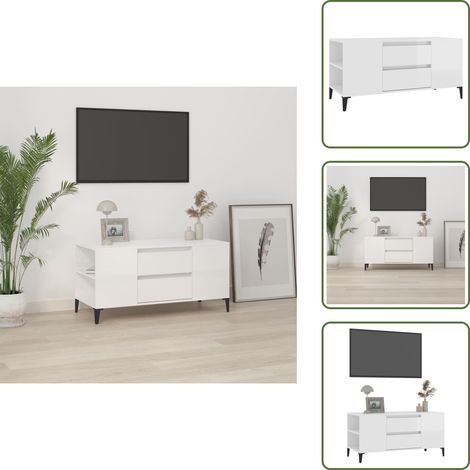 The Living Store Mobile Porta TV Bianco Lucido 102x44,5x50 cm Legno Multistrato - TV Stand