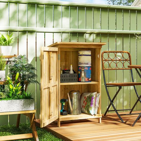 Abri de jardin 63,5x40x90 cm naturelle en bois Armoire de rangement à outils avec 2 étagères et porte