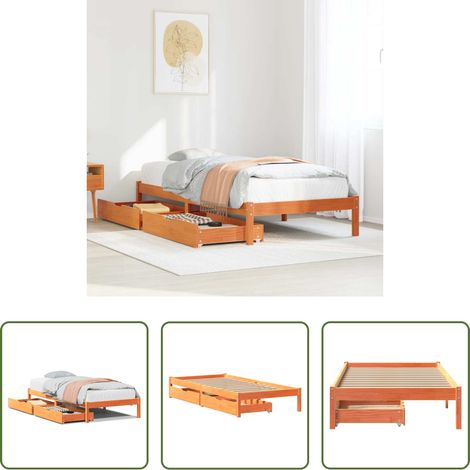 vidaXL Bett ohne Matratze -  Massivholzbett ohne Matratze Wachsbraun 100x200 Kiefernholz (1/5)