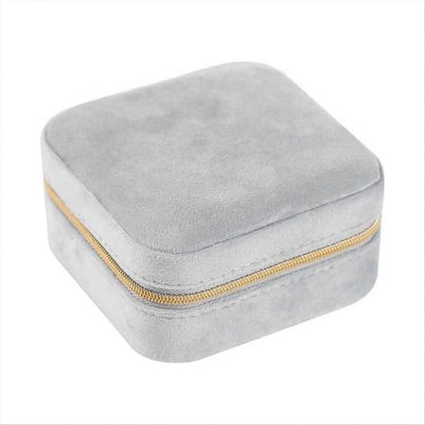 Boîte à bijoux de voyage en velours peluche gris (1/5)