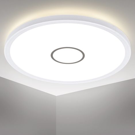 plafonnier design rond Ø29cm, platine LED 18W, éclairage plafond ultra-plat: 28mm, applique modern blanc-argenté, 2400Lm, lumière blanche neutre 4.000K (1/5)