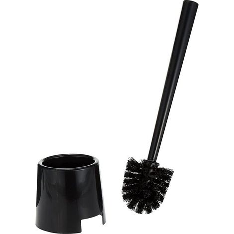 Brosse WC avec base en plastique noir — Fabriquée en polypropylène dotée d'un design aéré et résistant à l'humidité, idéal pour la salle de bain — Noir, 36 x 11 cm (1/4)