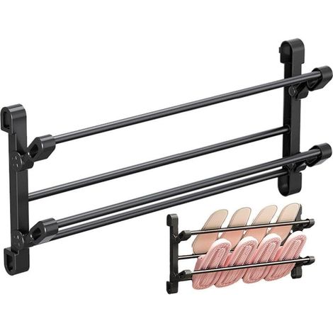 Étagère à chaussures murale pliable, étagère de rangement pour chaussures pliable à 2 niveaux, support de chaussures en métal auto-adhésif sans perçage, supports de rangement multifonctionnels pour ch