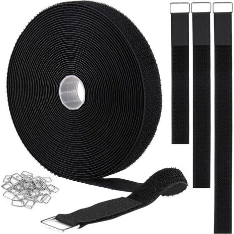 2,5 cm x 5 m Klett-Kabelbinder, selbstklebende Kabelclips mit 25 Metallknöpfen, verstellbare und wiederverwendbare Kabelbinder zum Organisieren und Bündeln aller Kabel, Schwarz