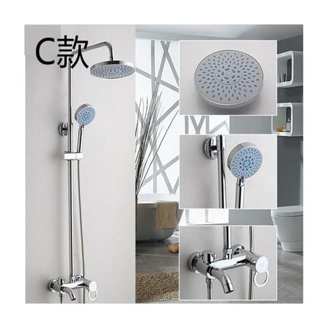 Copper-plated shower head set, concealed wall-mounted, simple shower head with three-level adjustable overhead spray – round handheld overhead spray, style C.