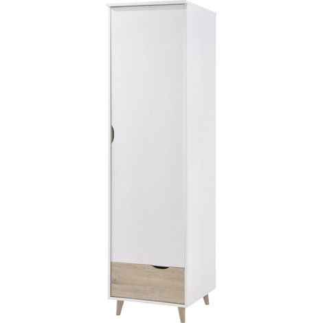 Stockholm 1 Door Wardrobe - Particle Board - L58 x W50 x H190 cm - Oak/White (1/3)