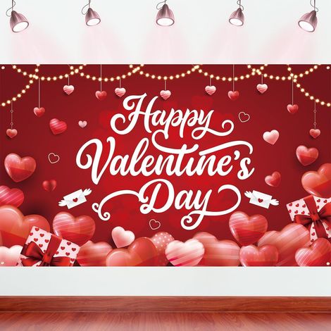 Décoration de toile de fond pour la Saint-Valentin, bannière de décoration pour la Saint-Valentin, toile de fond de vacances décorative, bannière de la Saint-Valentin suspendue en forme de cœur (1/5)