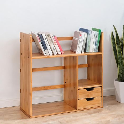 Bibliothèque en bambou 3 étagères 2 tiroirs 48 x 20 x 46 cm (1/5)