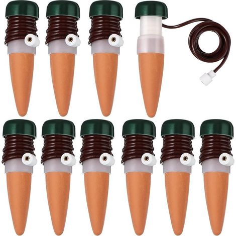 10 pièces d'arrosage automatique pour plantes, cônes d'irrigation goutte à goutte en céramique à libération lente pour intérieur et extérieur, idéal pour pots et fleurs (base vert foncé) (1/5)