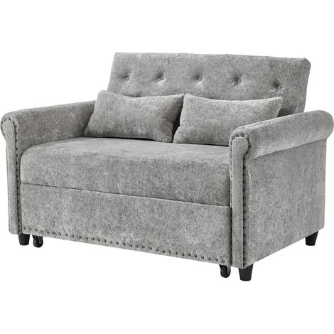Divano letto 3 in 1 grigio in ciniglia 2 posti con schienale regolabile e 2 cuscini MODENUIT (1/5)