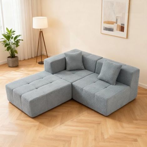 Canapé modulable convertible 3 places, sans structure, idéal pour salon ou appartement. Aucun assemblage requis. (1/5)