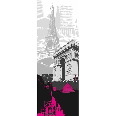 Papier peint panoramique Paris gris, noir & rose | Tapisserie panoramique Tour Eiffel idéale salon | Papier peint panoramique chambre ado & couloir - 280 x 100 cm (1 pièce) (1/2)