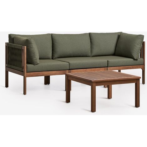 Set soggiorno con divano modulare a 3 pezzi con braccioli e tavolino in legno di acacia Branson SKLUM (1/5)