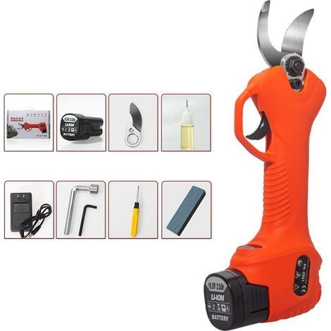 Sécateur à Piles, sécateur électrique Ciseaux de Branche électriques sans Fil avec Moteur sans Balai Lot de 1 Rechargeables au Lithium 2Ah, diamètre de Coupe 25 mm (Orange) (1/5)