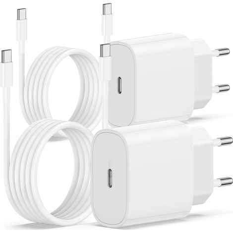 2Pack Chargeur iPhone 17 16 15, 20W USB C Chargeur Rapide 2M Cable C to C pour iPhone 17/17 Pro/16 Pro Max/15 Pro Max/15 Plus/iPad 12.9/11 inch, Air 5 4, Samsung Gaxy,Adaptateur Secteur (1/4)