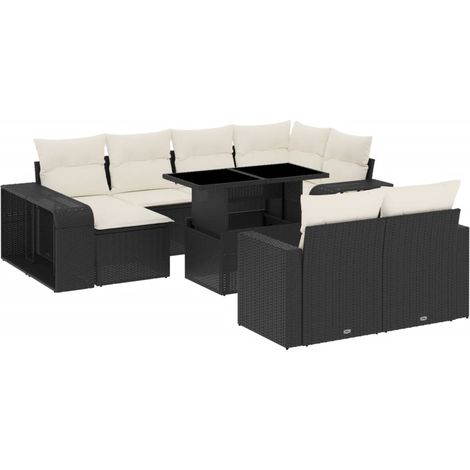 vidaXL Set Divani da Giardino 11 pz con Cuscini in Polyrattan Nero (1/5)