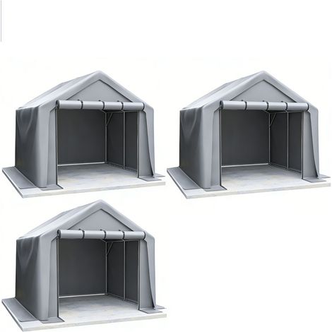 3er-Set  geräteschuppen 244x241x217cm, Fahrradgarage, Geräteschuppen, Garagenzelt, Gartenhaus Lagerzelt Fahrradschuppen Werkzeugzelt Lagergarage, dunkelgrau