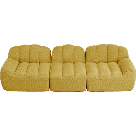 Canapé modulable 3 places, design sans armature en mousse haute densité 32D, assise profonde, idéal pour le salon, tissu doux, jaune (1/5)