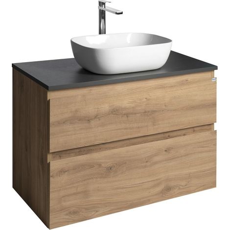 ALTAIR Meuble sous-vasque avec planche 87,5 cm, chêne emporio/ardoise anthracite (1/4)