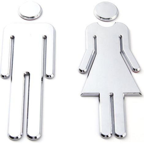 Plaque de porte WC hommes et femmes, 2 pièces - Panneaux de toilette argent pour hôtels, restaurants et entreprises