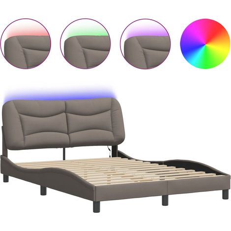 Lit double - lit simple - Cadre de lit avec LED Hvar taupe 120x200 cm tissu fr5246 - Maison La Vie (1/5)