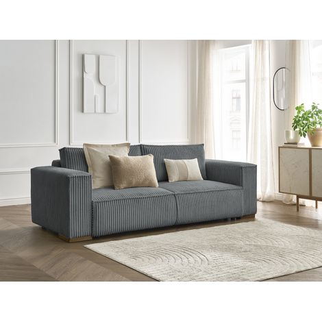 BOBOCHIC - Canapé droit convertible coffre CHELSEA gros côtelé doux Gris foncé (1/5)