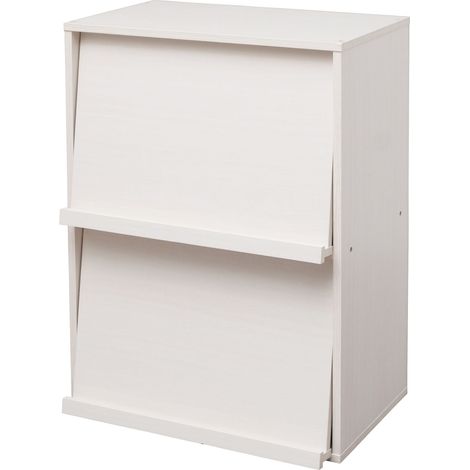 Iris Ohyama, Meuble, Bibliothèque, Étagère de rangement, 2 portes rabattables, Design, Solide, Moderne, Multi-usage, Bureau, Chambre, Salon - Flap Rack CHR-2 - Chêne Blanc
