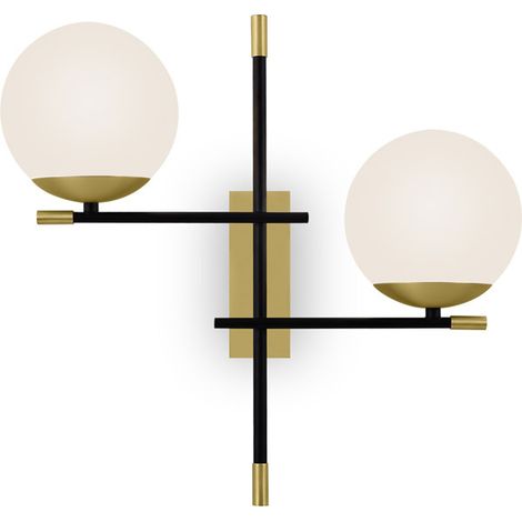 Applique Contemporanea Nostalgia Metallo Oro Opaco 2 Luci Diffusori Bianchi (1/3)